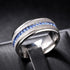 Men's 8mm Brushed Titanium Steel Blue Sapphire CZ Comfort-Fit Wedding Band
